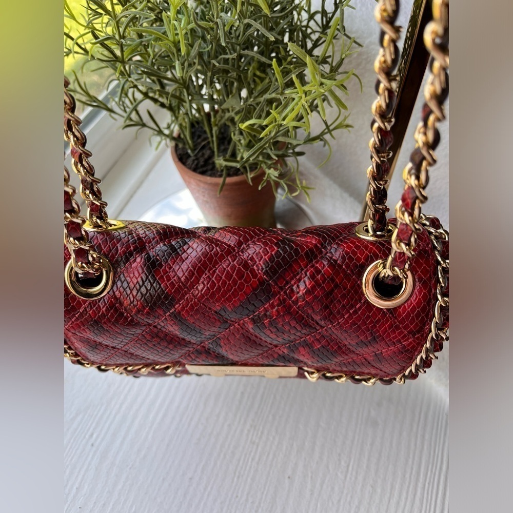 Michael Kors Carine Medium Quilted Red Snake Print Leather Shoulder Bag NWT - Picture 4 of 5